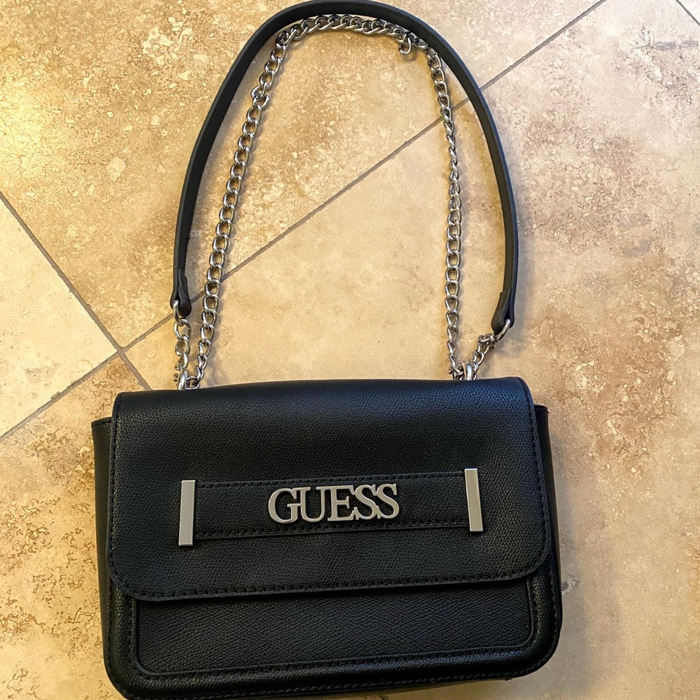 Guess black purse -shoulder or crossbody with chain. NWOT